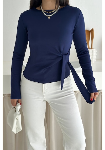 Noa & Noa Kadın Belden Bağlamalı Uzun Kollu Bluz Minimal & Şehirli Stil Lacivert