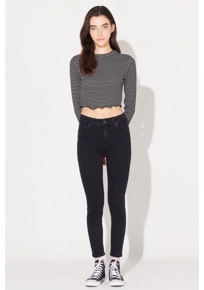 Lee Forever Skinny Fit Dar Kesim Yüksek Bel Yıkamalı Siyah Esnek Jean Kot Pantolon L32SOZD45 Siyah