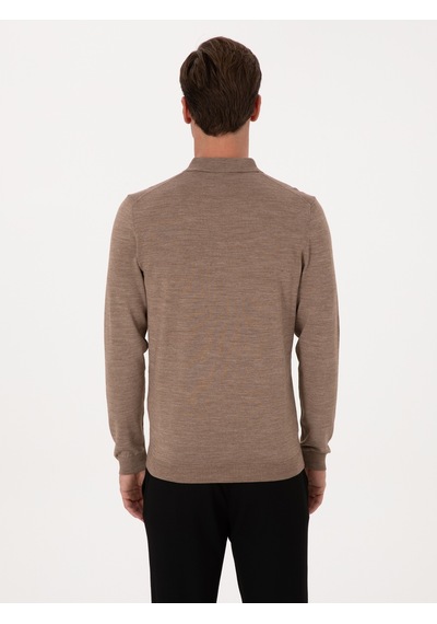 Cacharel Vizon Slim Fit Yün Karışımlı Polo Yaka Basic Triko Kazak Kahverengi