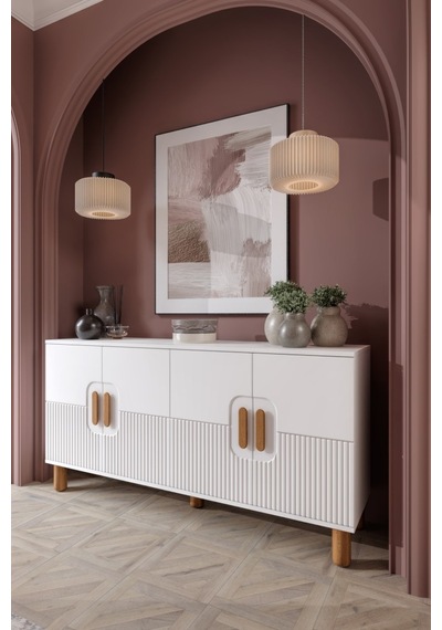 Dorin Bohem Konsol 4 Kapaklı Mdf Mebran Kapak 160 Cm Modern Salon Konsolu Beyaz