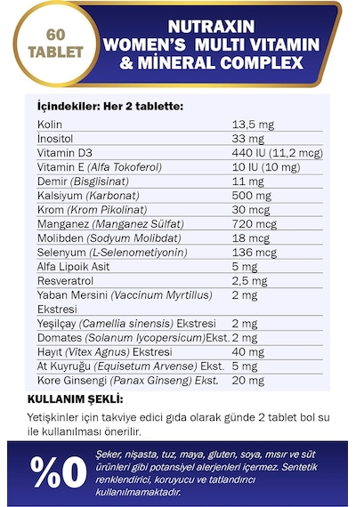 Nutraxin Women's Multi Vitamin Complex 60 Tablet 2 Adet