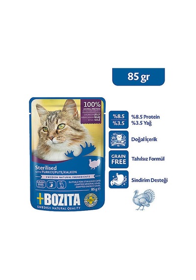 Bozita Sterilised Hindi Etli Jelly Tahılsız Kısırlaştırılmış Kedi Konservesi 85 Gr 204-20017.01