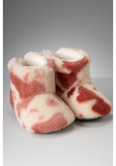 Çocuk Ve Bebek Panduf, Kışlık Peluş Bot, Sıcak Tutan, Kaymaz Tabanlı Ev İçi Patik - Pembe İnekli