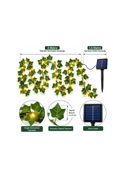 Solar Sarmaşık Led Işık 3 Metr Dış Mekan Dekoratif Aydınlatma S24