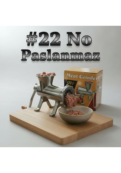 22'lik Full Paslanmaz Çelik Kıyma Makinesi Kollu Manuel Dayanıklı Ve Hijyenik Makina Metalik