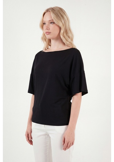 Lela Standart Fit Drape Detaylı Yarasa Kol T Shirt Bayan T Shirt 5866962 Siyah