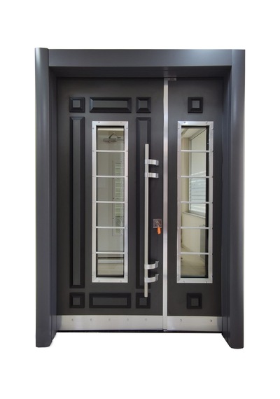 Çelik Kapı Modelleri Antrasit Kabartmalı Model Bina Kapısı Sol