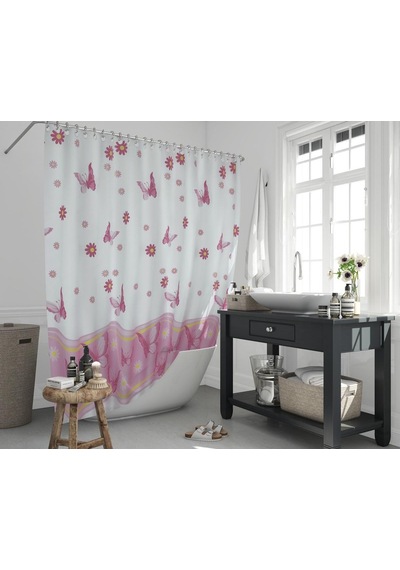 Zethome Jackline Banyo Duş Perdesi 6020 Tek Kanat 1X120X200 Pembe