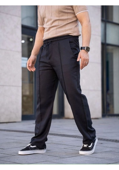 Keten Cepli Çıma Dikişli Jogger Buggy Pantalon Rahat Kalıp - Siyah
