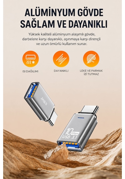 Type-c - Usb 3.1 Otg Dönüştürücü Adaptör, Usb-c Erkek Usb-a Dişi Çevirici, 10gbps Hızlı Veri Aktarımı, Harici Disk Klavye Mouse Hub Uyumlu, Alüminyum Gövde S602
