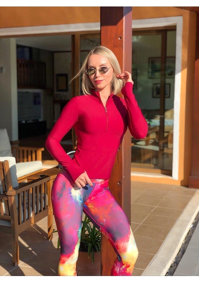 Lismina Bordo Parmağa Geçmeli Fermuarlı Uzun Kol Spor Bluz