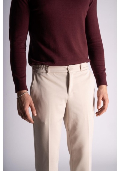 Braccas Beli Yarım Lastikli Chino Slim Fit Crop Pantolon Açık Bej Açık Bej