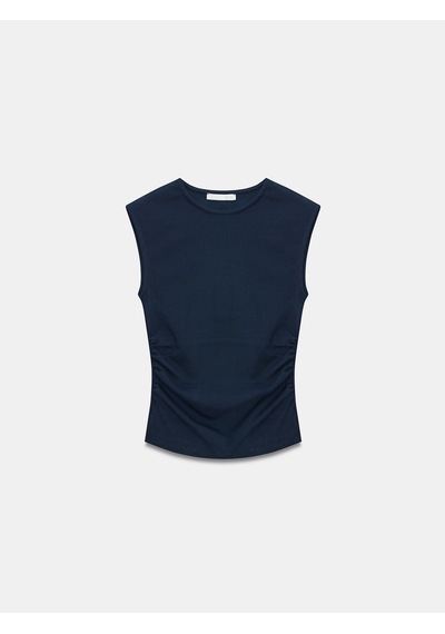 Dilvin 21054 Büzgülü Basic T-shirt-Koyu Lacivert