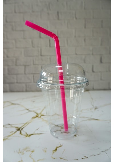5'li Plastik Milkshake Bardağı Kapak Pipet 12 Oz 350 Cc