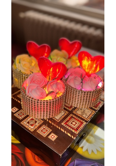 Sevgililer Günü Ledli Gül Sepeti 10cm 10cm