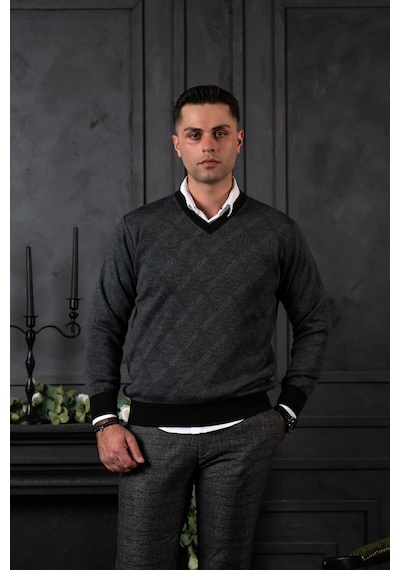 Woolen World Yünlü V Yaka Erkek Triko Kazak 001