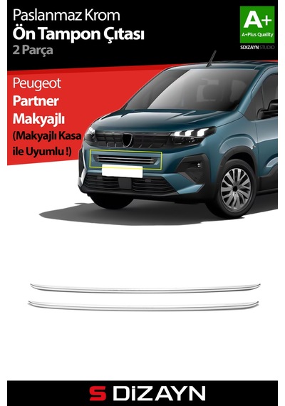 S-dizayn Peugeot Rifter Makyajlı Krom Ön Tampon Çıtası 2 Prç 2024 Üzeri A+ Kalite