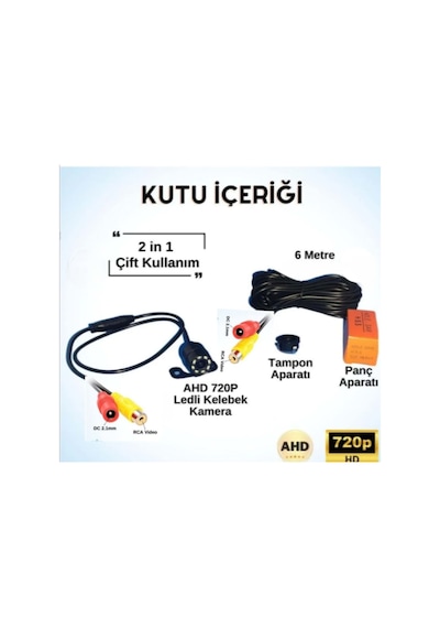 Bawerlink Bw-47 720p Ahd Kelebek Araç Geri Görüş Kamerası Beyaz Ledli Ip68 Su Geçirmez 170 Geniş Açı