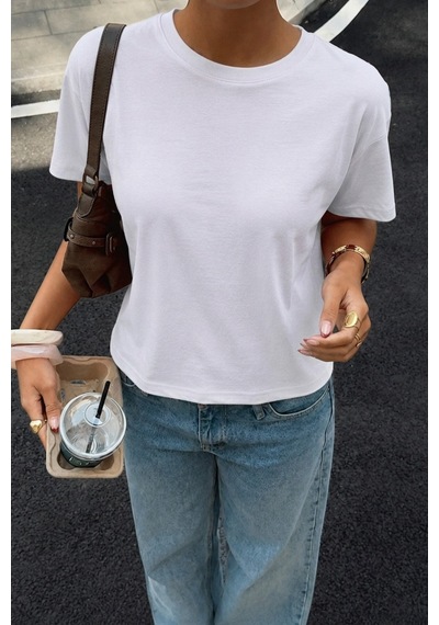Cool Tarz Kadın %100 Pamuk Sırt Detaylı Süprem Bisiklet Yaka T-shirt Beyaz Beyaz