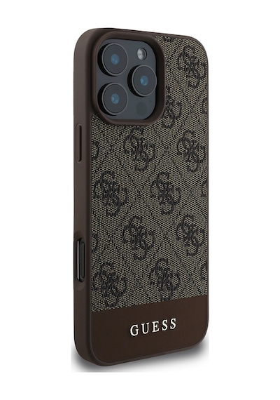 Apple Uyumlu iPhone 16 Pro Kılıf Guess Lisanslı Pu Deri Şerit Logo Dizaynlı Kapak Kahverengi