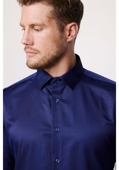 Tudors Slim Fit Uzun Kollu Pamuklu Düz Erkek Lacivert Gömlek-19031 Lacivert