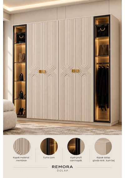 Free Home Remora Kum Beji Mdf Gardırop Elbise Dolabı 240x218x57 Kumbeji