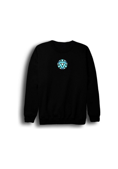 Reaktör - Güç Kaynağı Baskılı Unisex %100 Pamuk Bisiklet Yaka Sweatshirt Siyah