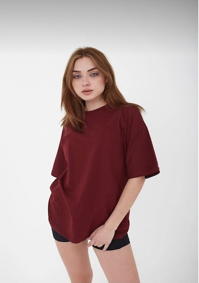 Soft&Basic Unisex Bordo Bisiklet Yaka Pamuk Oversize Boyfriend T-shirt Bordo