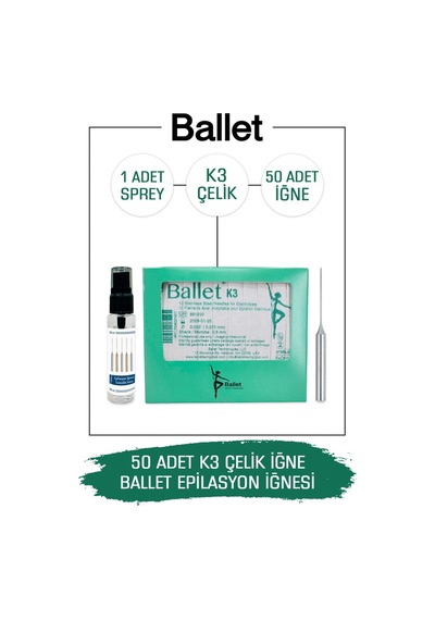 Ballet K3 Gümüş Epilasyon İğnesi Çelik İğne 50'li