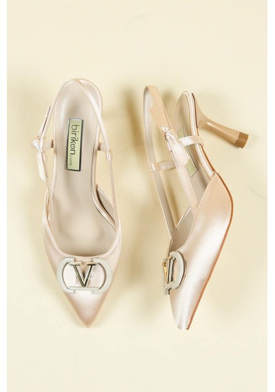 Birikon V Tokalı Saten Stiletto Ten-ten Ten