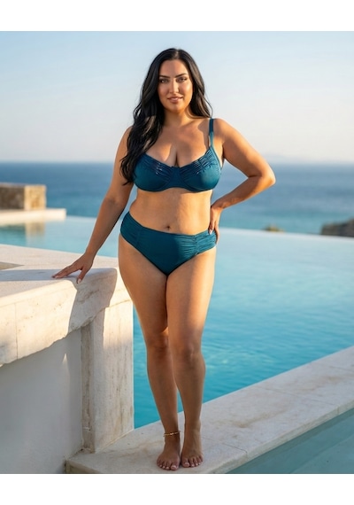 Büyük Beden Telli Klasik Kesim Balenli Toparlayıcı Yüksek Bel Kadın Bikini Takım Petrol Büyük Beden Telli Klasik Kesim Balenli Toparlayıcı Yüksek Bel Kadın Bikini Takım Petrol
