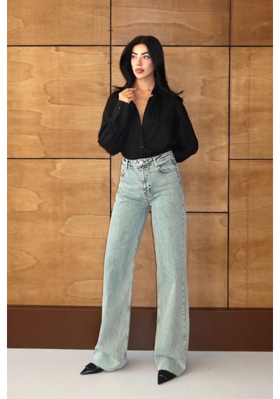 Lacarino 7937 Wıde Leg Kadın Jean Pantolon Lıght Green