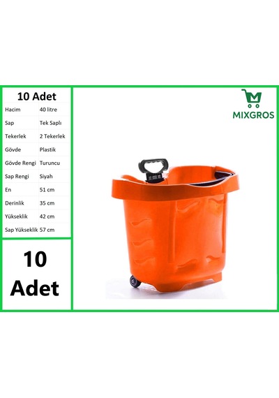 Tekerlekli Plastik Market Alışveriş El Sepeti 40 Litre Turuncu 10 Adet