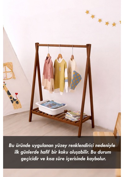 Ahşap Ayaklı Elbise Askısı, Bebek Ve Çocuk Askılığı, Çok Amaçlı Dolap Ve Konfeksiyon Askılık Ceviz