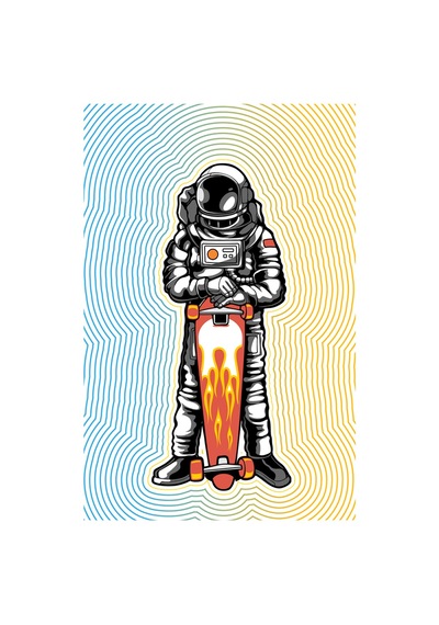 Paybuy Erkek Oversize Tişört Astronot Kaykay Baskısı Bold Line Art Dinam Beyaz