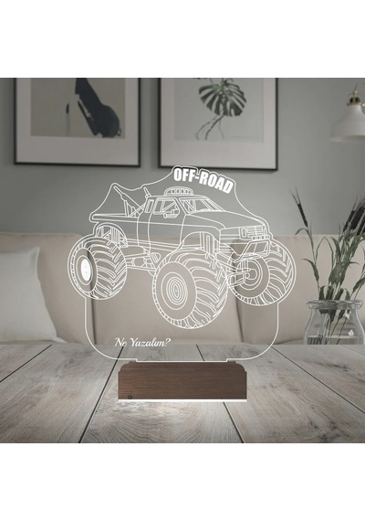 Luvivia Off Road Arazi Aracı Jeep Tasarım Kişiye Özel 3d Lamba - Masa Gece Lambası V1 Şeffaf