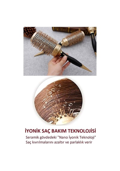 Lom1162 Nano Teknoloji Seramik + İyonik Termal Fön Saç Fırçası Antistatik, Kauçuk Kaydırmaz Sap, Profesyonel Kullanım 32 Mm