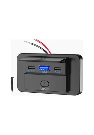 Mellifera İki Usb Type-c Bir Usb Type-a Şarj Cihazı Kapaklı Ve On-off Anahtarlı