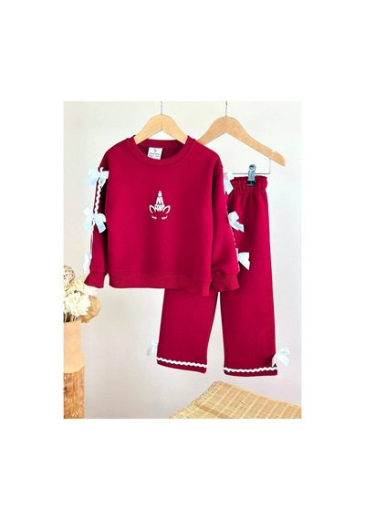 Phokaia Barbosa Kız Çoçuk Şık Sweatshırt Eşortman 2'li Takım Bordo