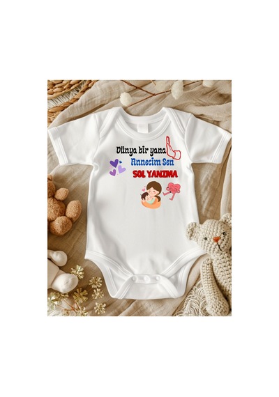 Lupi Anne Yazılı Bebek Zıbın Pamuklu Kumaş Unisex 3 ekru