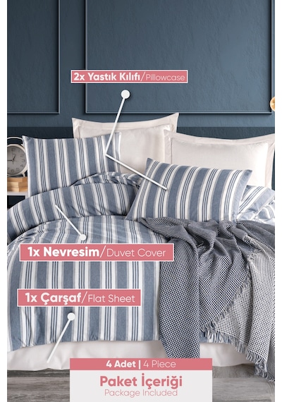 Eponj Home Sport Çizgili Nevresim Takımı Çift Kişilik Soft Line Lacivert Lacivert