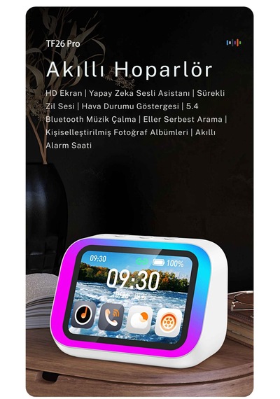Monozone Çok Fonksiyonlu Akıllı Alarm Saati Bluetooth Hoparlör Hava Durumu Gece Lambası Müzik Çalar Beyaz