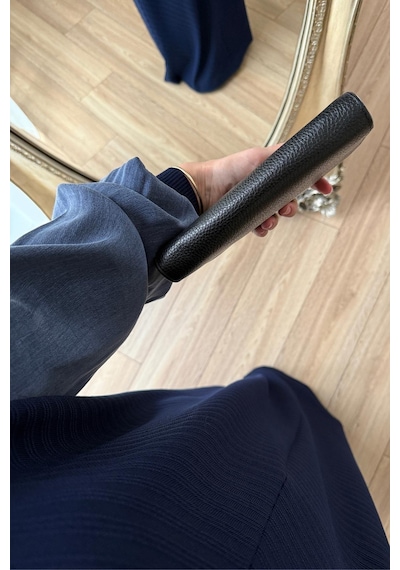 Kahijab Kendinden Desenli Yarım Balıkçı Merserize Elbise - Lacivert