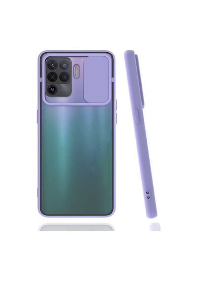 Noktaks - Oppo Uyumlu Oppo Reno 5 Lite - Kılıf Slayt Sürgülü Arkası Buzlu Lensi Kapak - Lila T17321 Lila