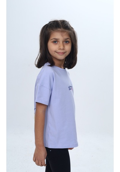 Toontoy Kids Toontoy Kız Çocuk Baskılı Bisiklet Yaka Kısa Kollu Tişört 24977 Mavi