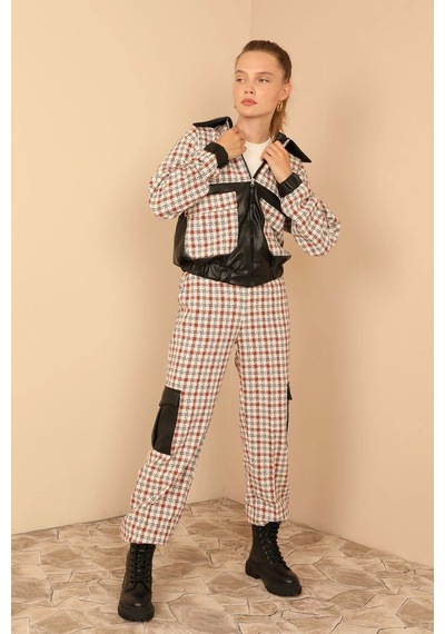 Saklımoda Tüvit Kumaş Uzun Boy Çizgili Kargo Kadın Pantolon-taba Çok Renkli