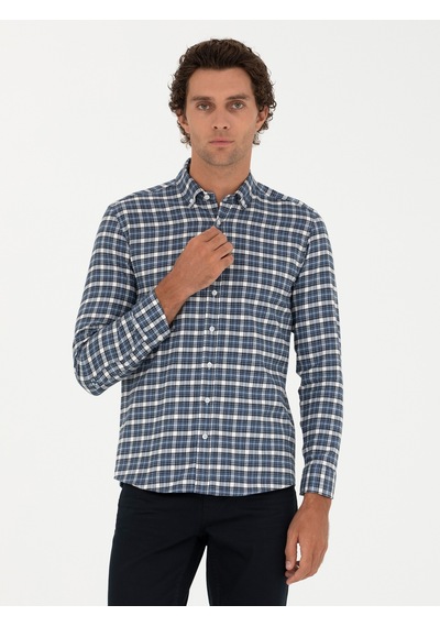 Cacharel Petrol Slim Fit Uzun Kollu Gömlek