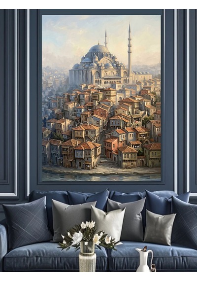 Süleymaniye Camii Ve Tarihi Evler Manzarası Dekoratif Kanvas - Mdf Ahşap Tablo Çok Renkli