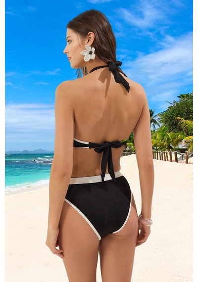 Ersefa Tasarım Bikini Takımı Esnek Kumaş Hızlı Kuruyan Ergonomik Kesim S Siyah - Beyaz