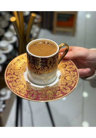 6'lı Lüks Marcella Gold Kahve Fincanı-4863 Çok Renkli